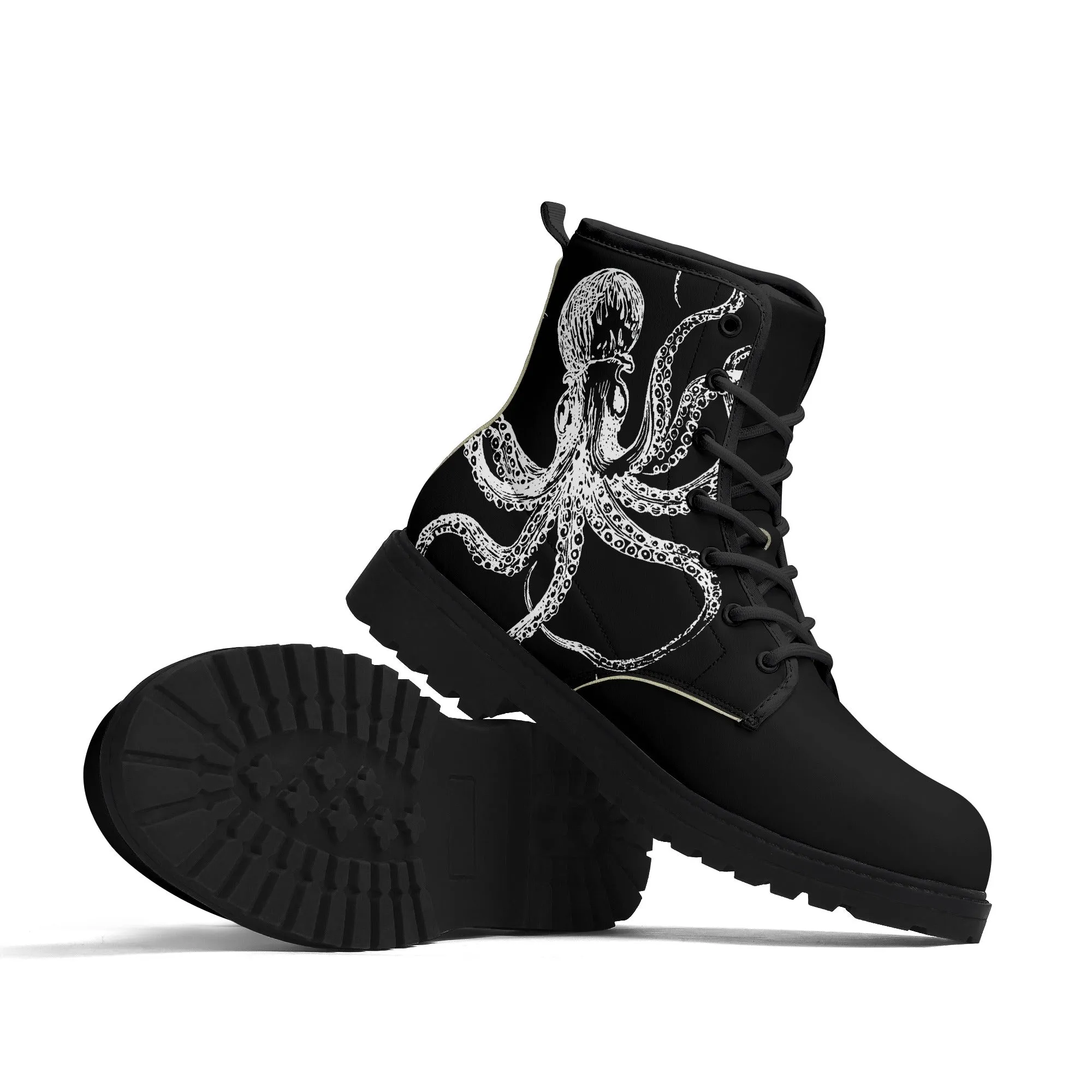 Black & White Octopus Womens Vegan Combat Boots