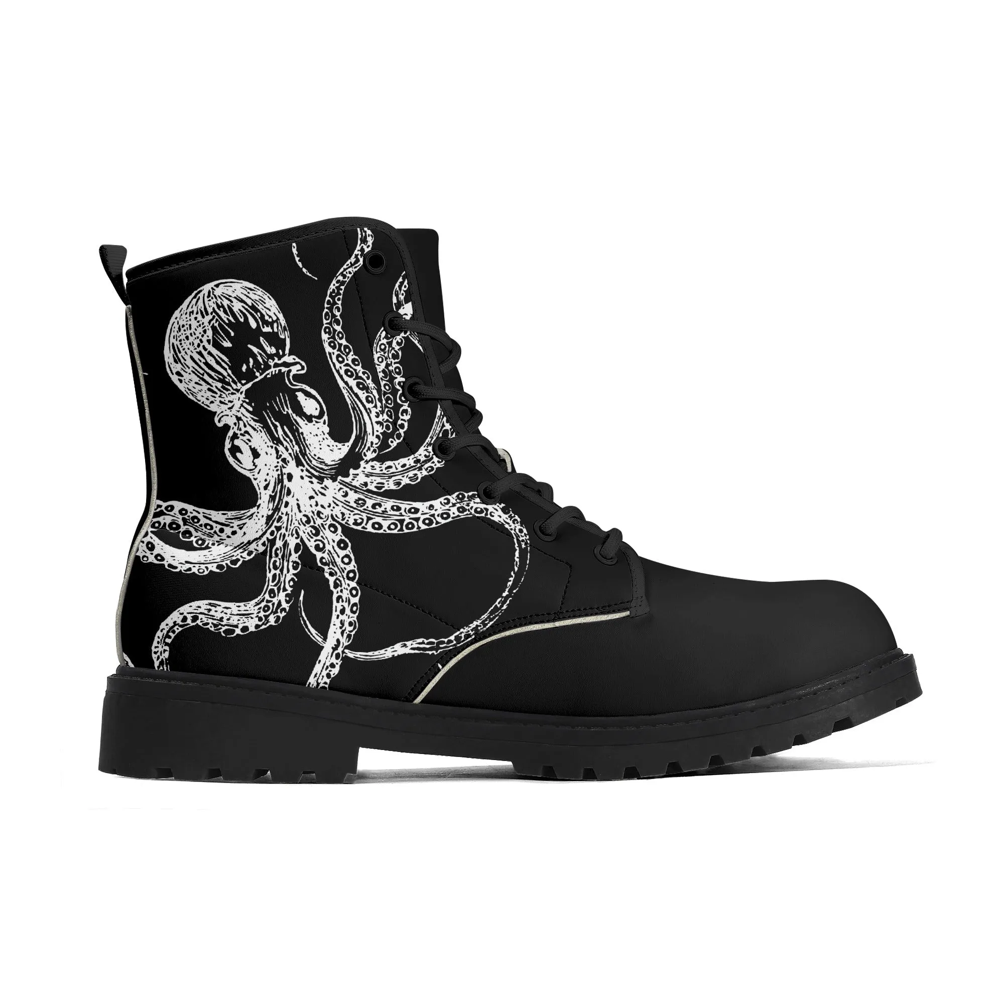 Black & White Octopus Womens Vegan Combat Boots