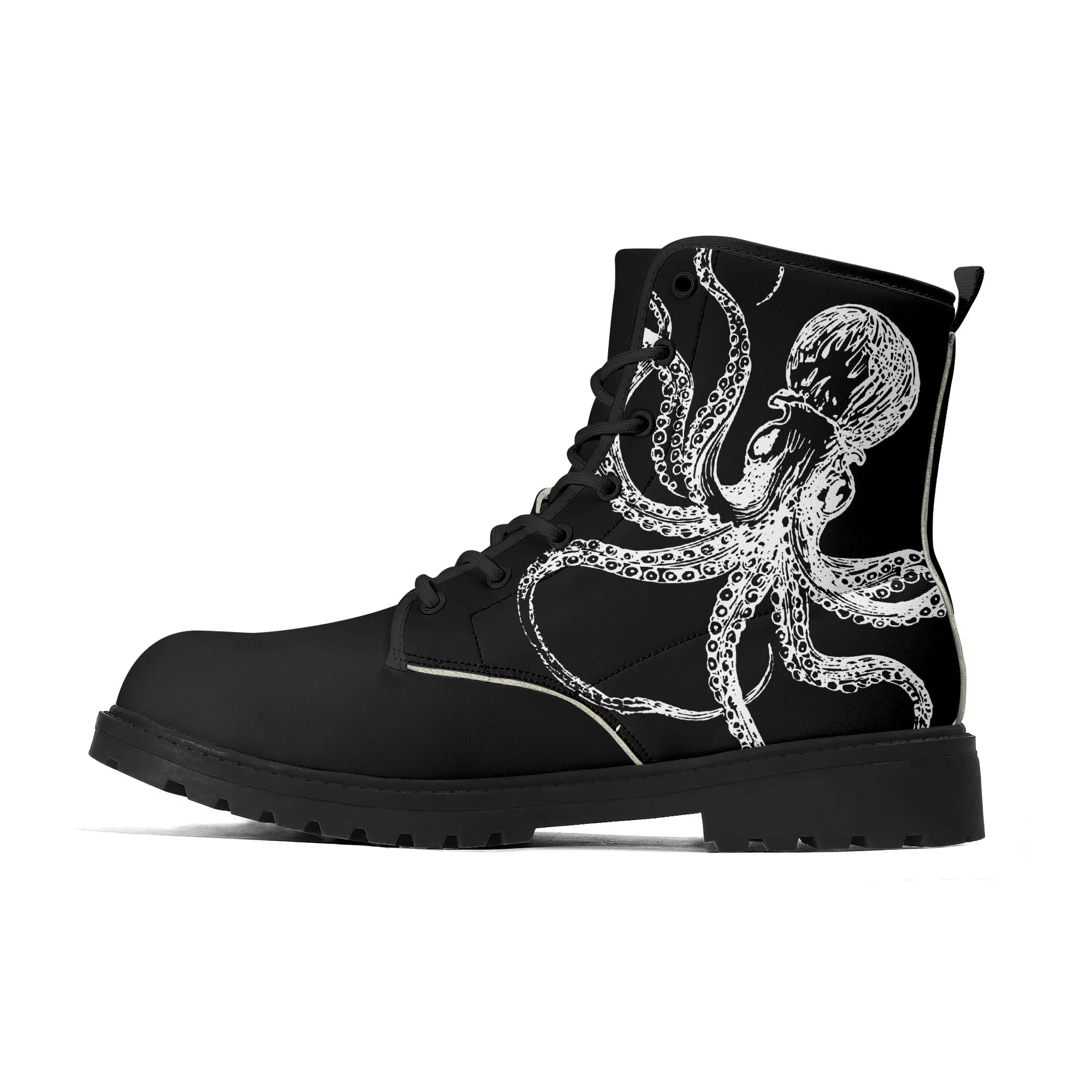 Black & White Octopus Womens Vegan Combat Boots