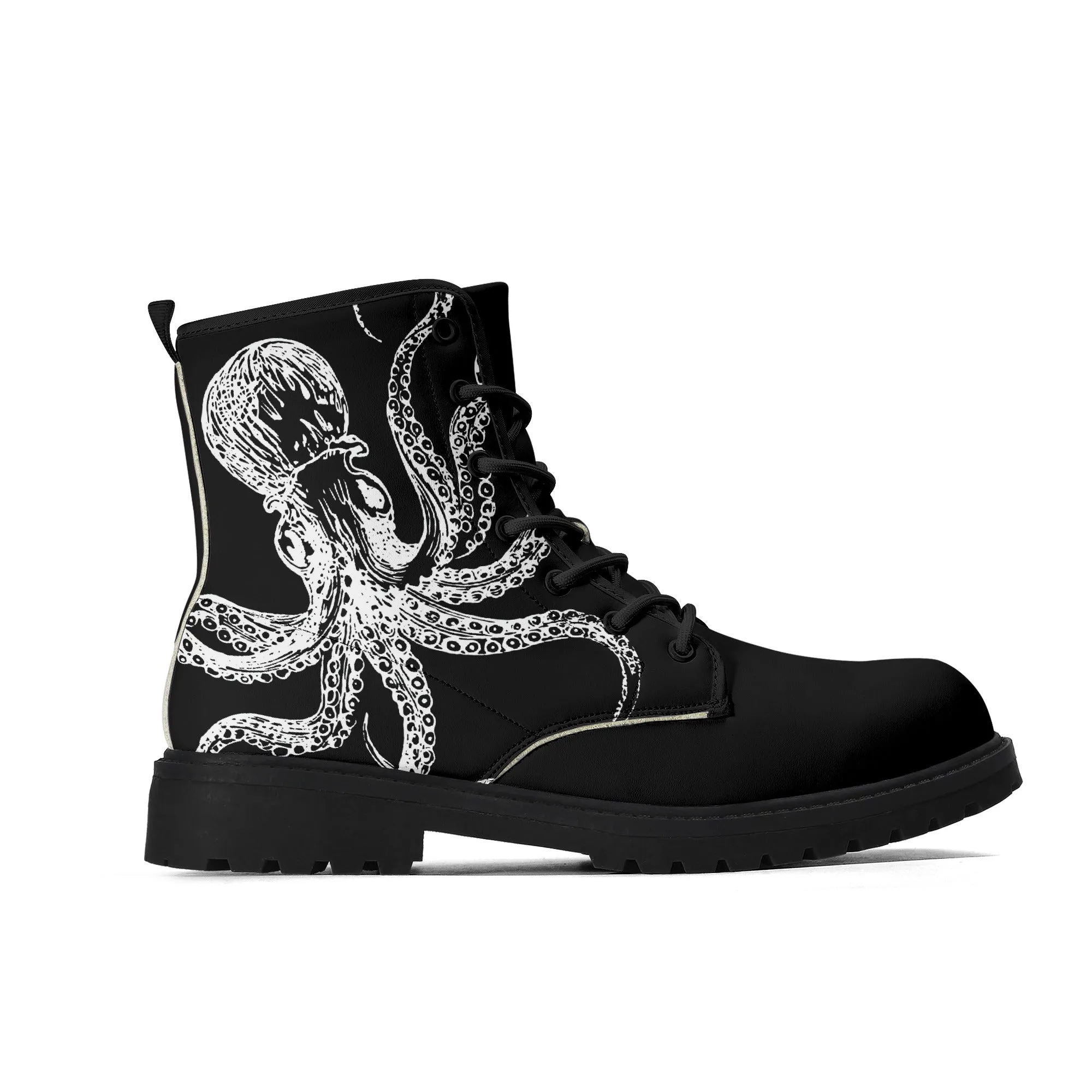 Black & White Octopus Womens Vegan Combat Boots