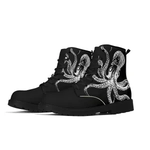 Black & White Octopus Womens Vegan Combat Boots