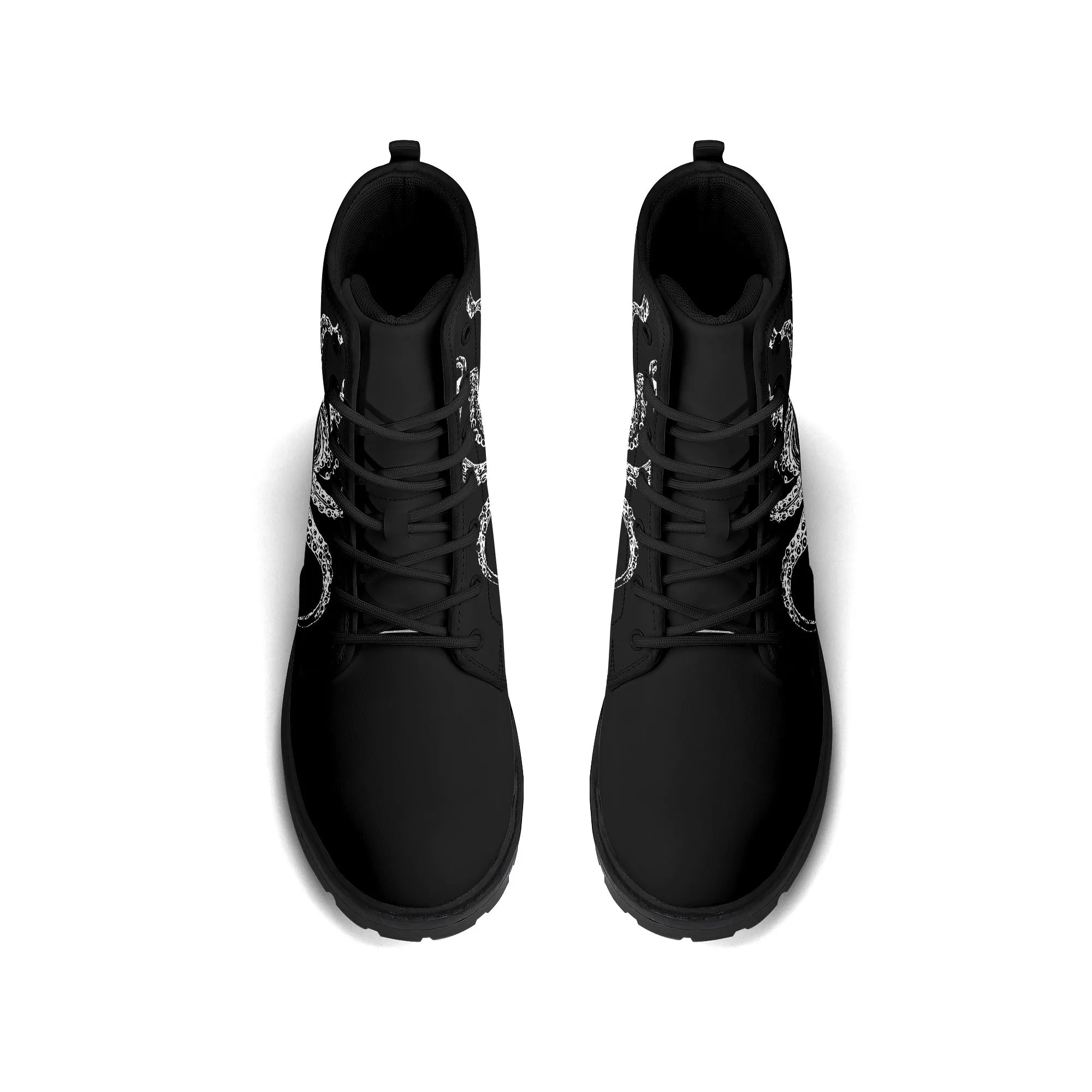Black & White Octopus Womens Vegan Combat Boots