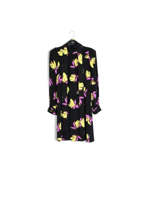 Black floral-printed mini dress