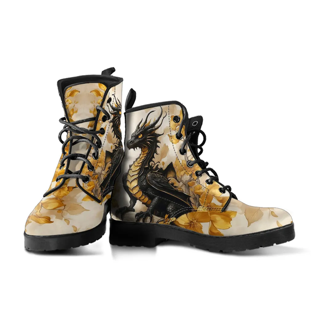 Black Gold Dragons Combat Boots Design #LN510