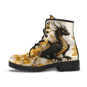 Black Gold Dragons Combat Boots Design #LN510