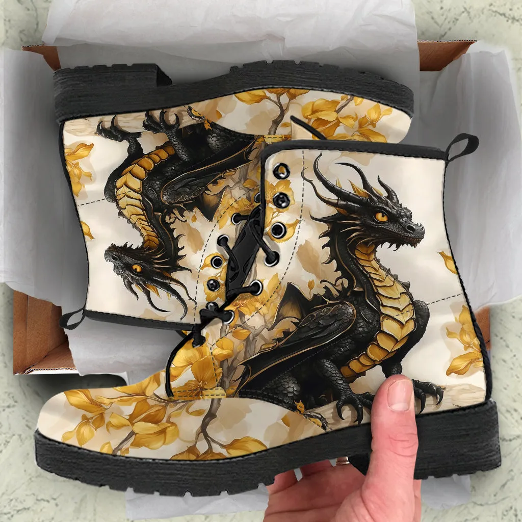 Black Gold Dragons Combat Boots Design #LN510