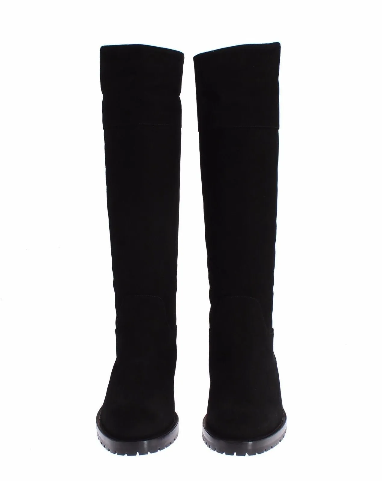 Black Suede Goatskin Flat Boots
