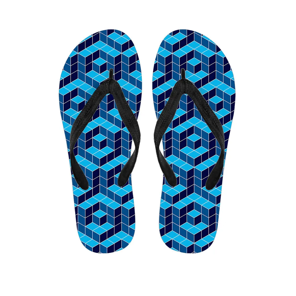 Blue Geometric Cube Hawaiian Flip Flops - A Stylish Addition to Your Island Outfit