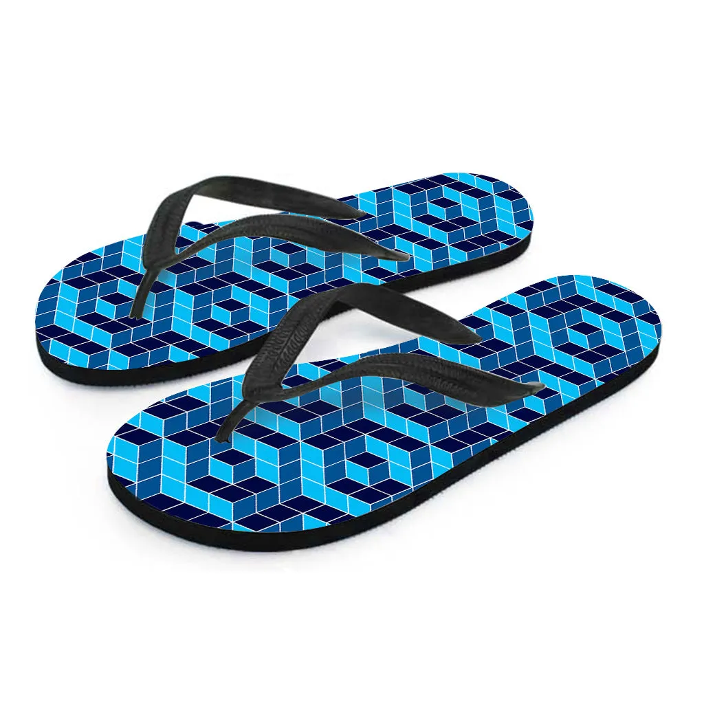 Blue Geometric Cube Hawaiian Flip Flops - A Stylish Addition to Your Island Outfit