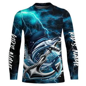 Blue Thunder Lightning Anchor Custom Nautical Sailfish Saltwater Kid Long Sleeve Fishing Shirts IPHW8181