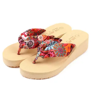 Bohemia flower Women flip flops platform wedges women sandals platform flip slippers beach shoes
