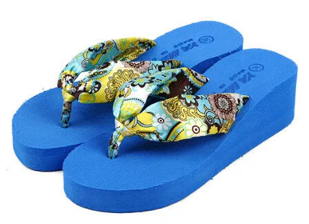 Bohemia flower Women flip flops platform wedges women sandals platform flip slippers beach shoes