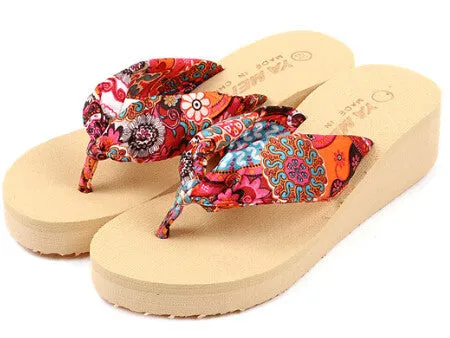 Bohemia flower Women flip flops platform wedges women sandals platform flip slippers beach shoes