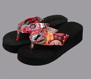 Bohemia flower Women flip flops platform wedges women sandals platform flip slippers beach shoes