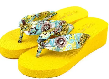 Bohemia flower Women flip flops platform wedges women sandals platform flip slippers beach shoes