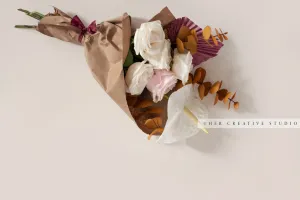 Bouquet of Flowers on Tan Background 2. Digital Stock Image.