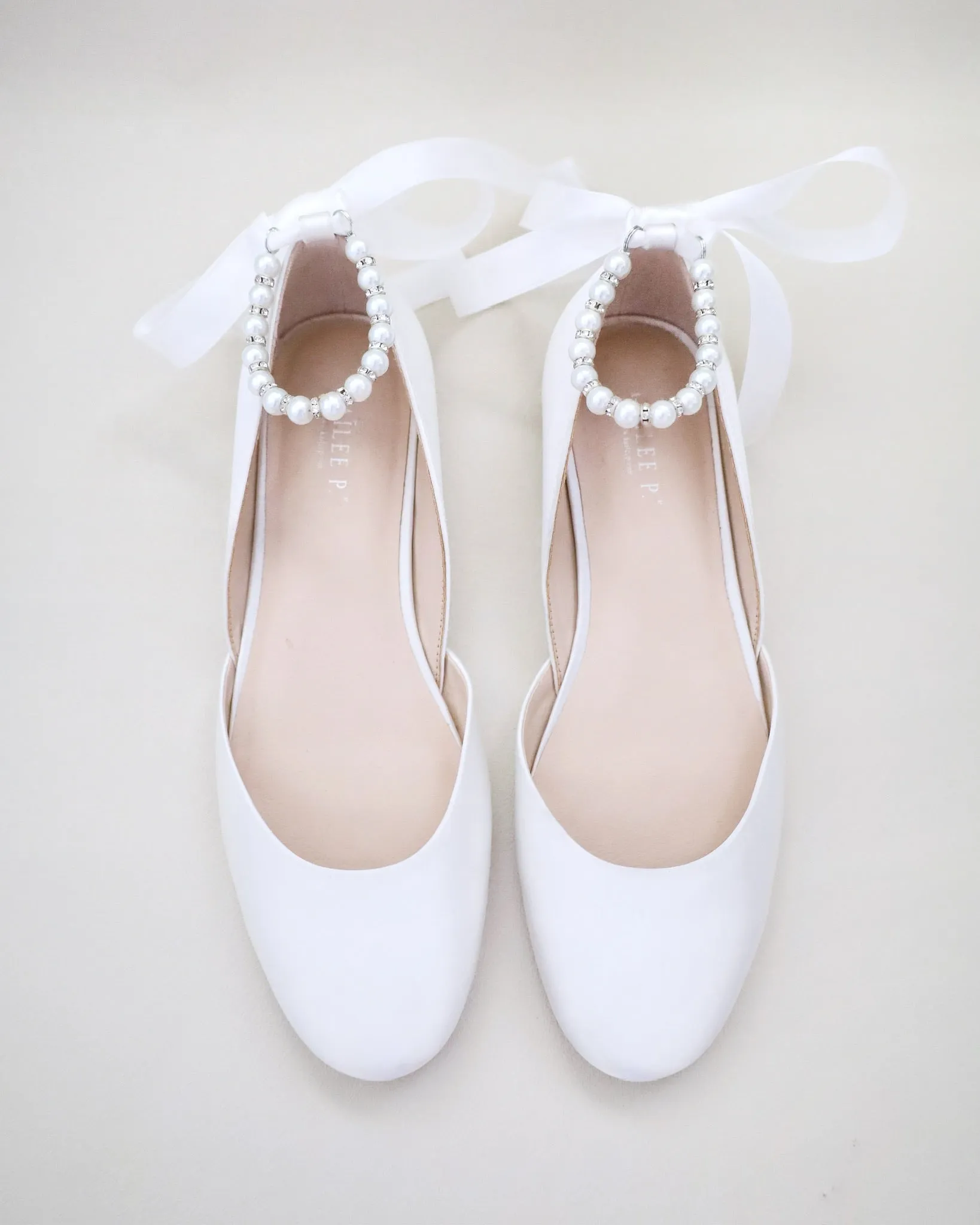 Bridal Round Toe Flat with Pearl Strap