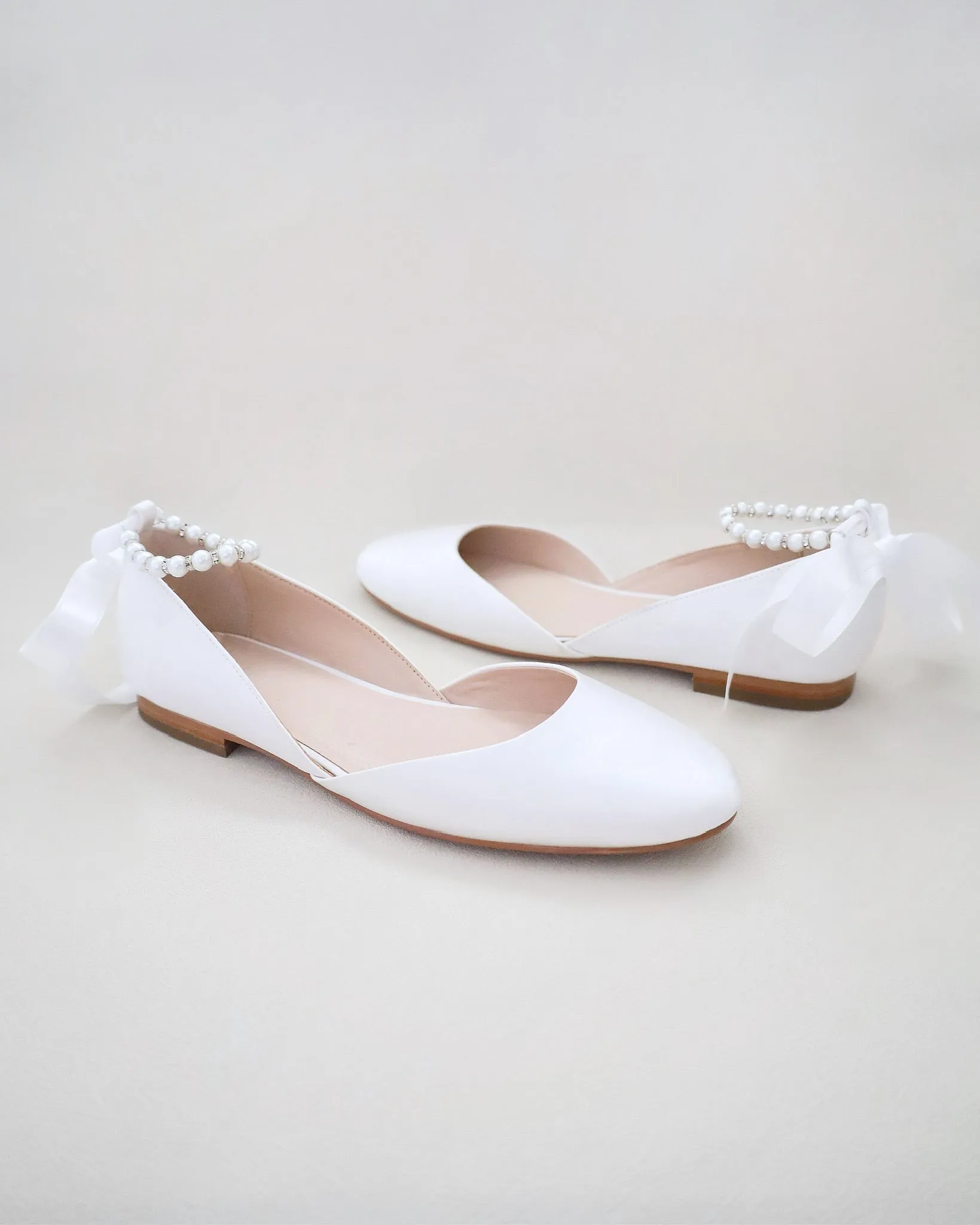 Bridal Round Toe Flat with Pearl Strap