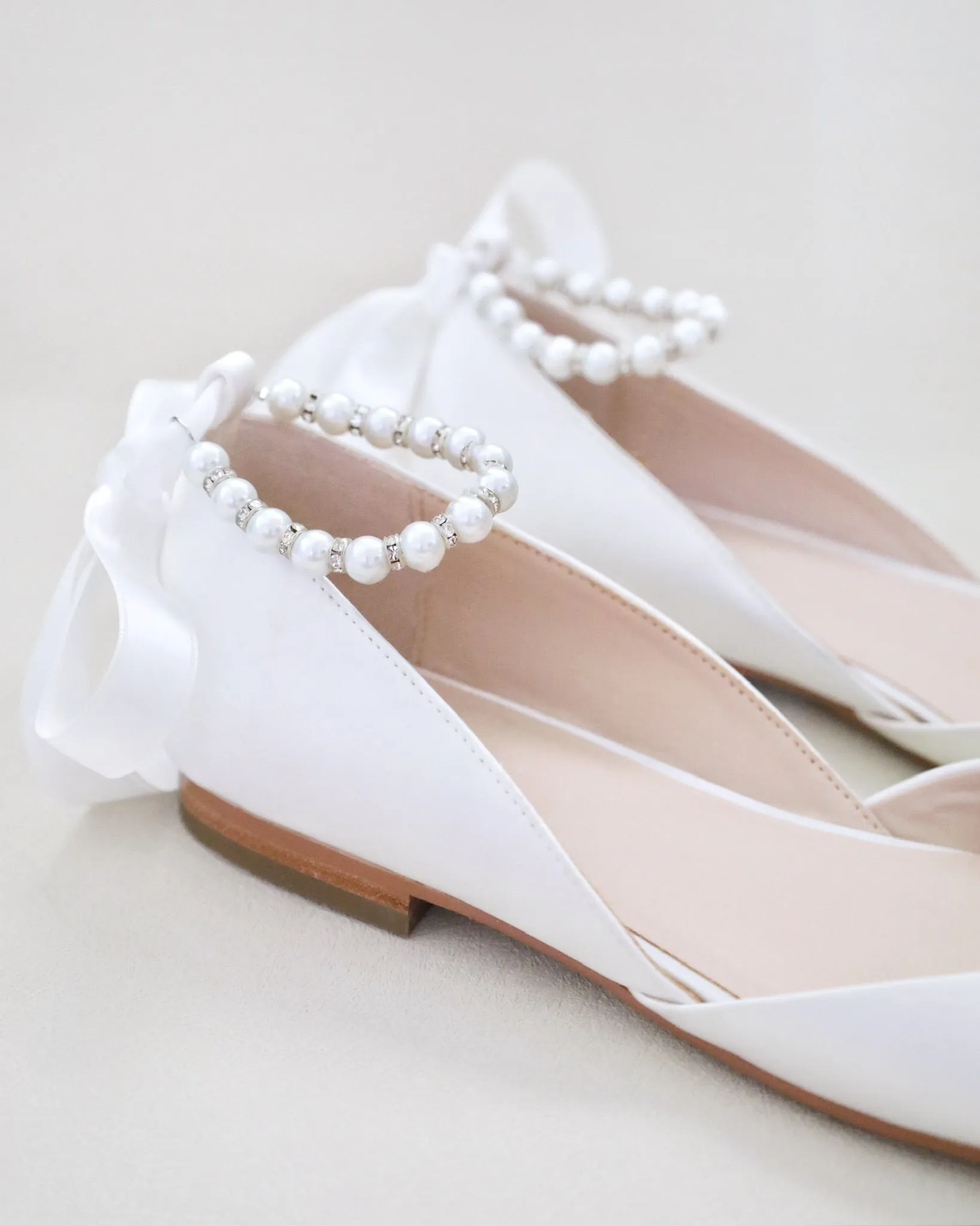 Bridal Round Toe Flat with Pearl Strap