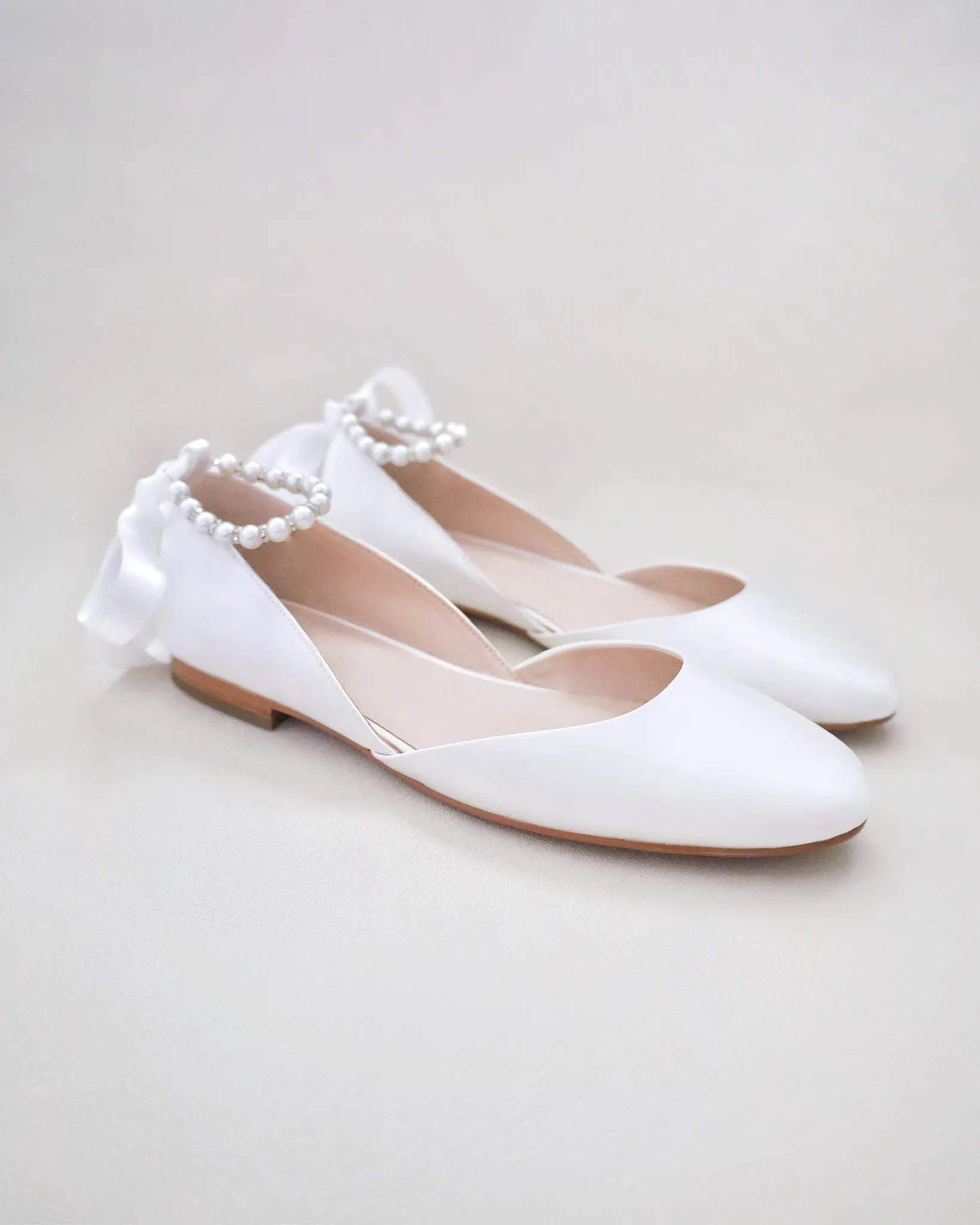 Bridal Round Toe Flat with Pearl Strap