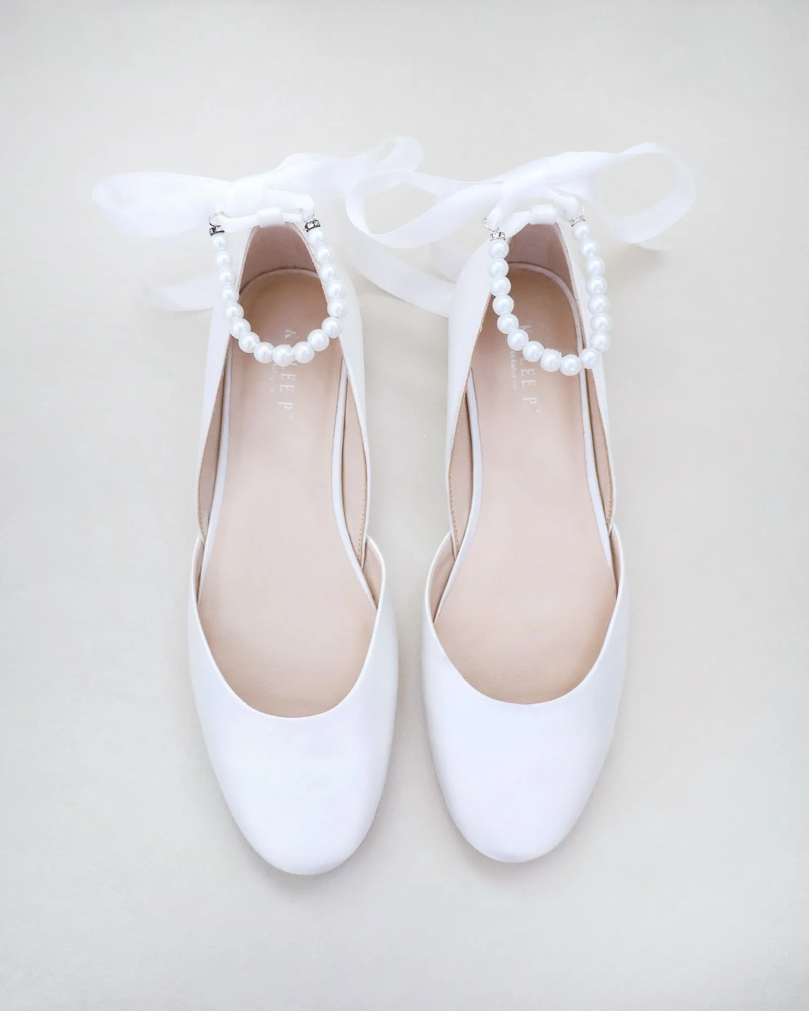 Bridal Round Toe Flat with Pearl Strap