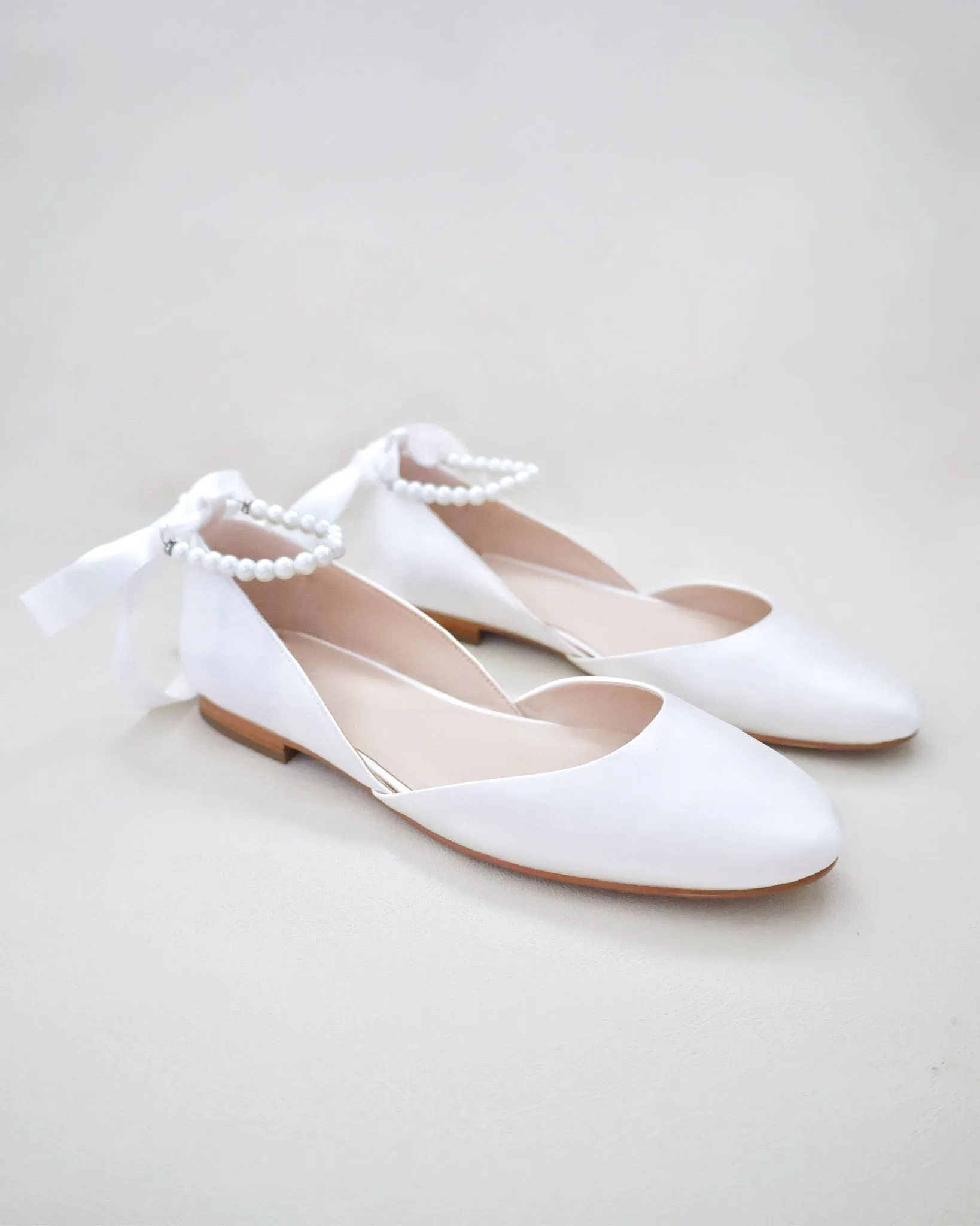 Bridal Round Toe Flat with Pearl Strap