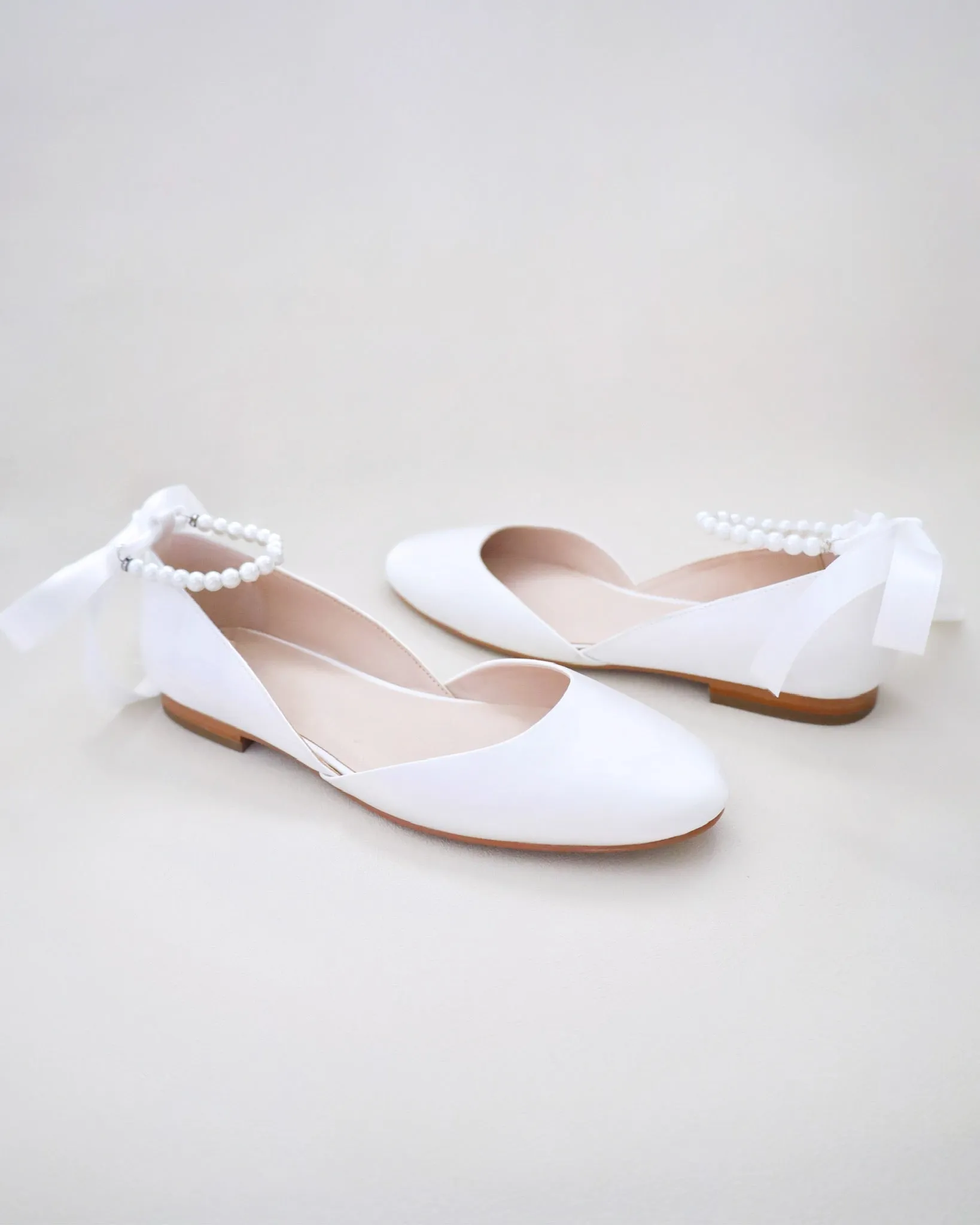 Bridal Round Toe Flat with Pearl Strap