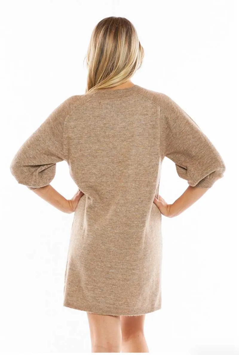 Camel Puff Sleeve Dress