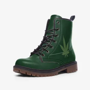 Cannabis Leaf Green Vegan Combat Boots – Sustainable Style