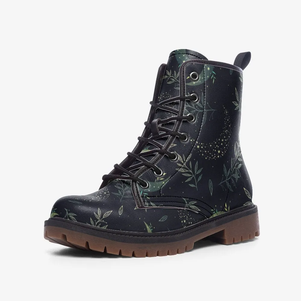 Celestial Night Black Vegan Leather Unisex Boots