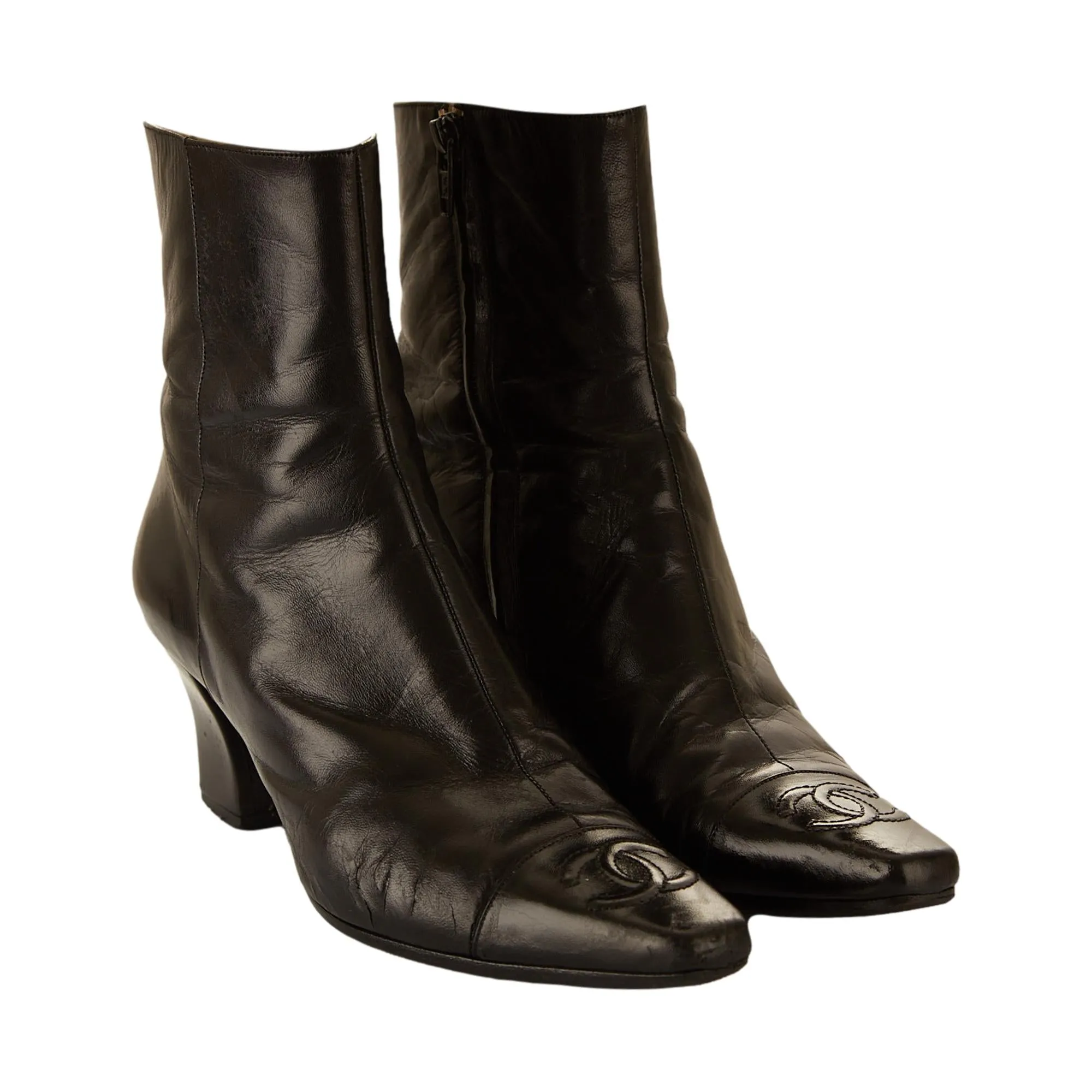Chanel Black Logo Ankle Boots