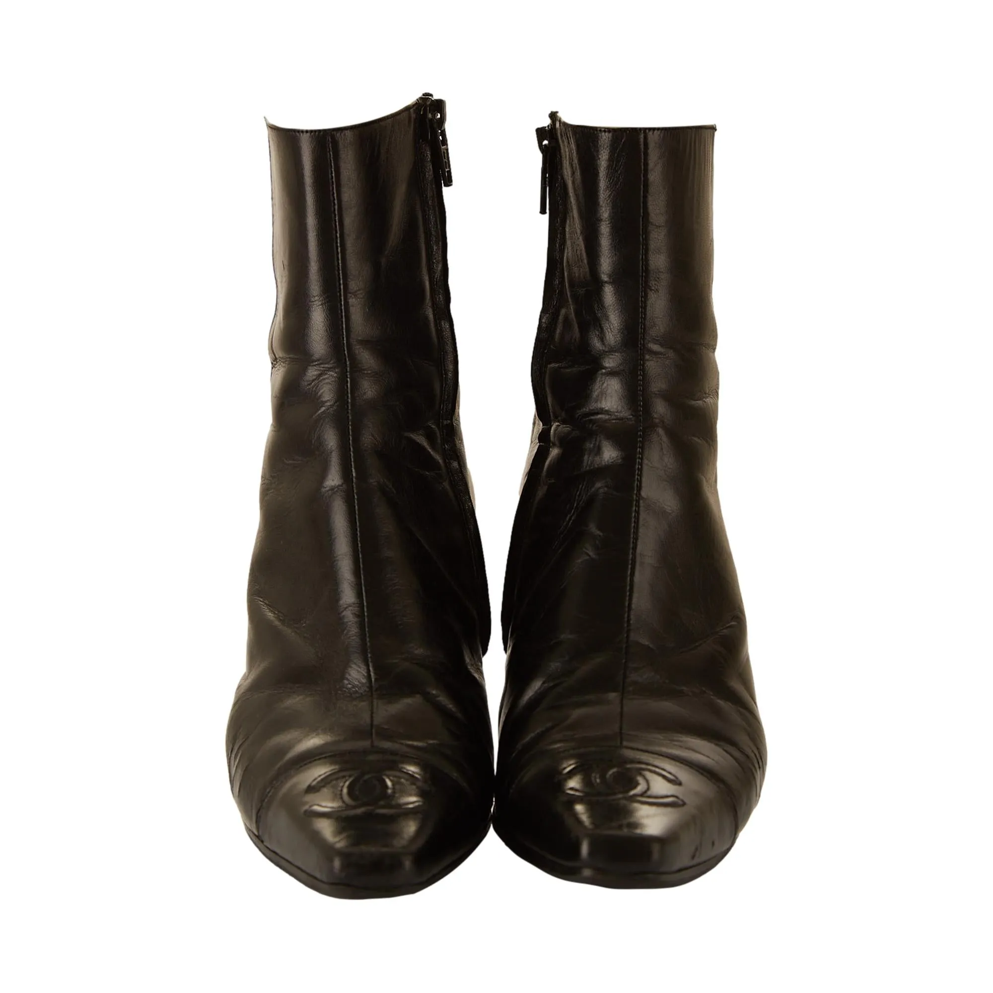 Chanel Black Logo Ankle Boots