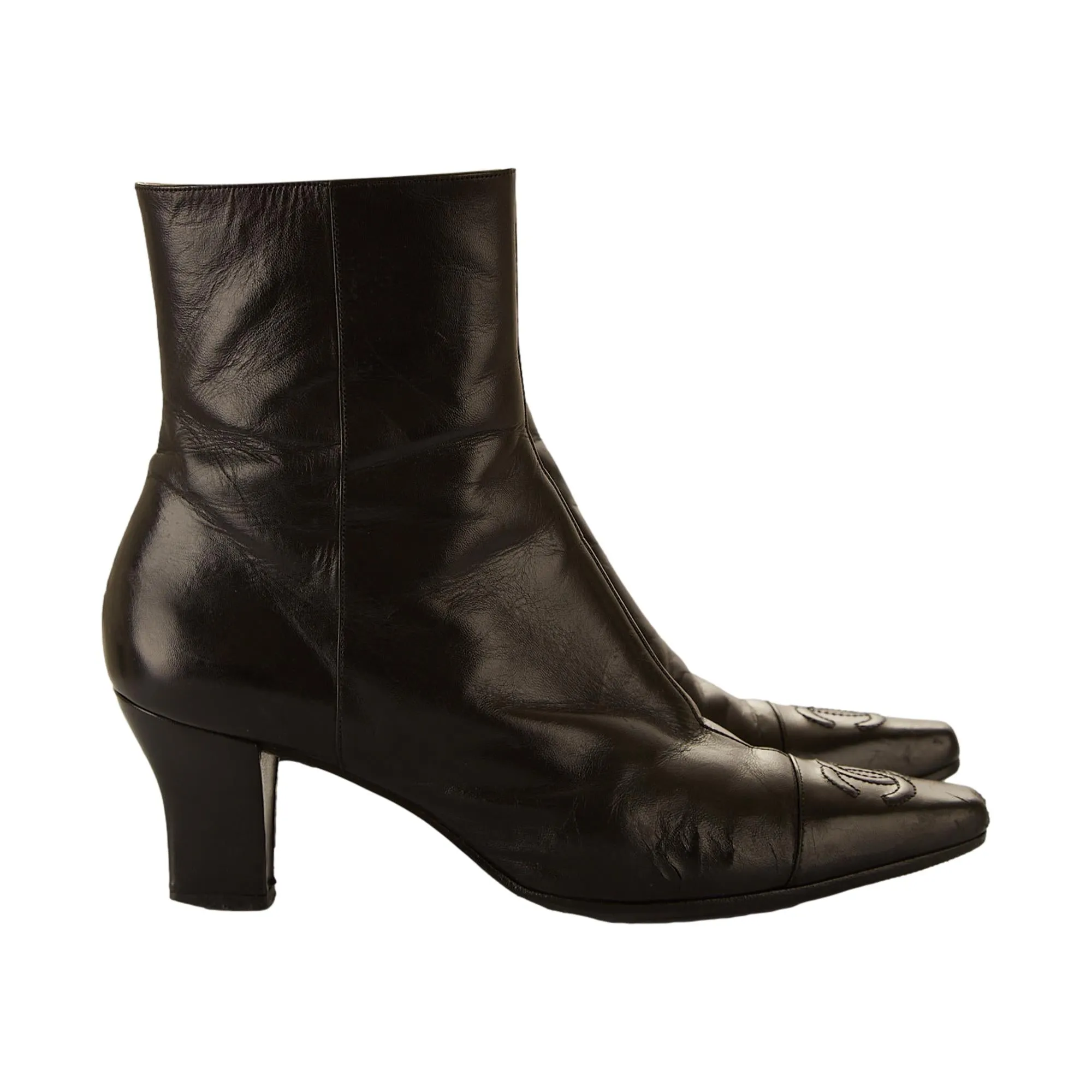 Chanel Black Logo Ankle Boots