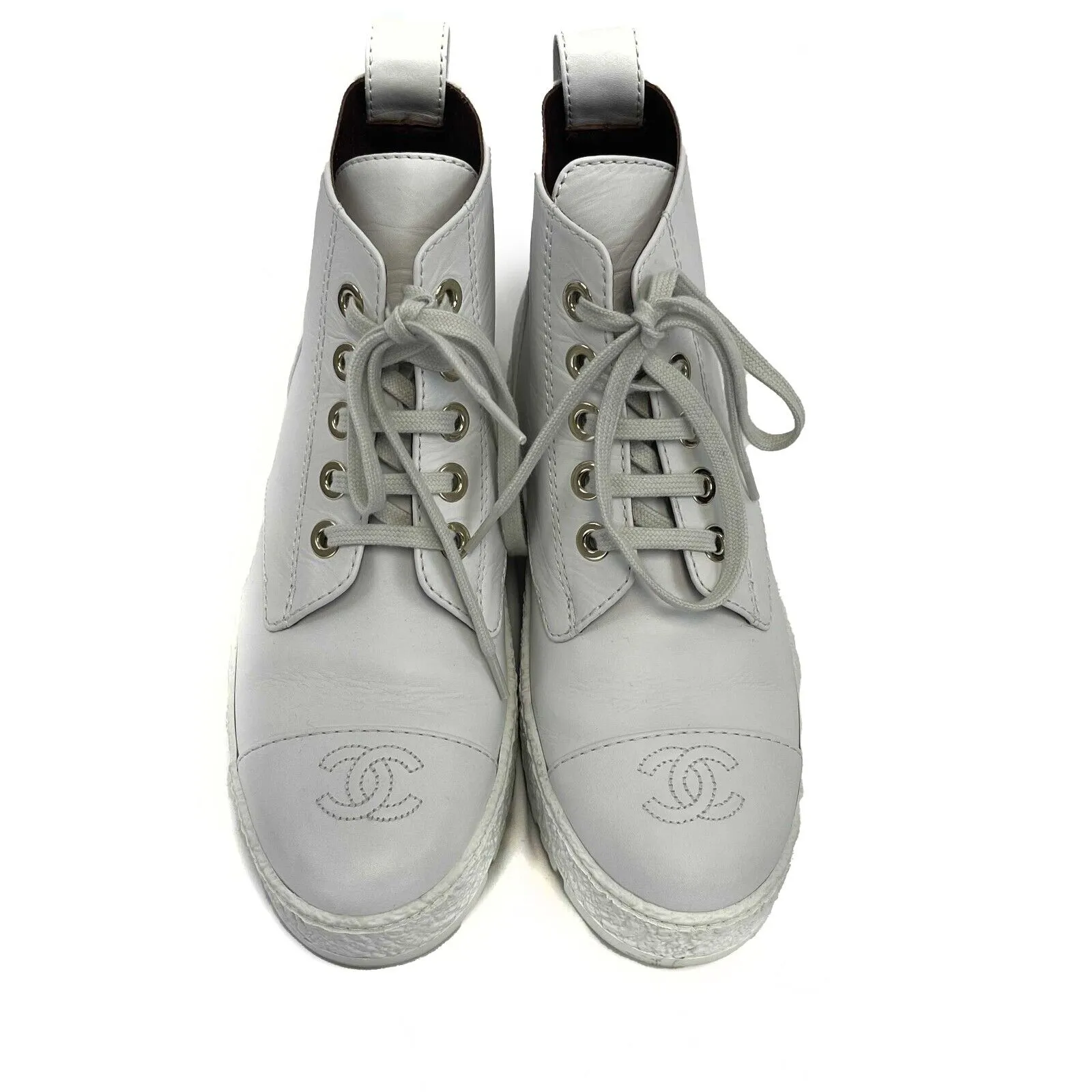 Chanel- CC Leather 21B Ultra Rare Combat Boots Size 37 US 7