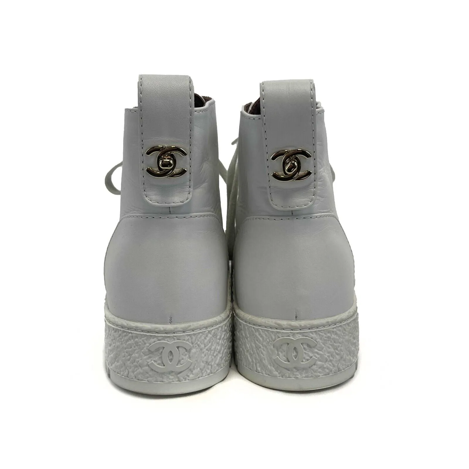 Chanel- CC Leather 21B Ultra Rare Combat Boots Size 37 US 7