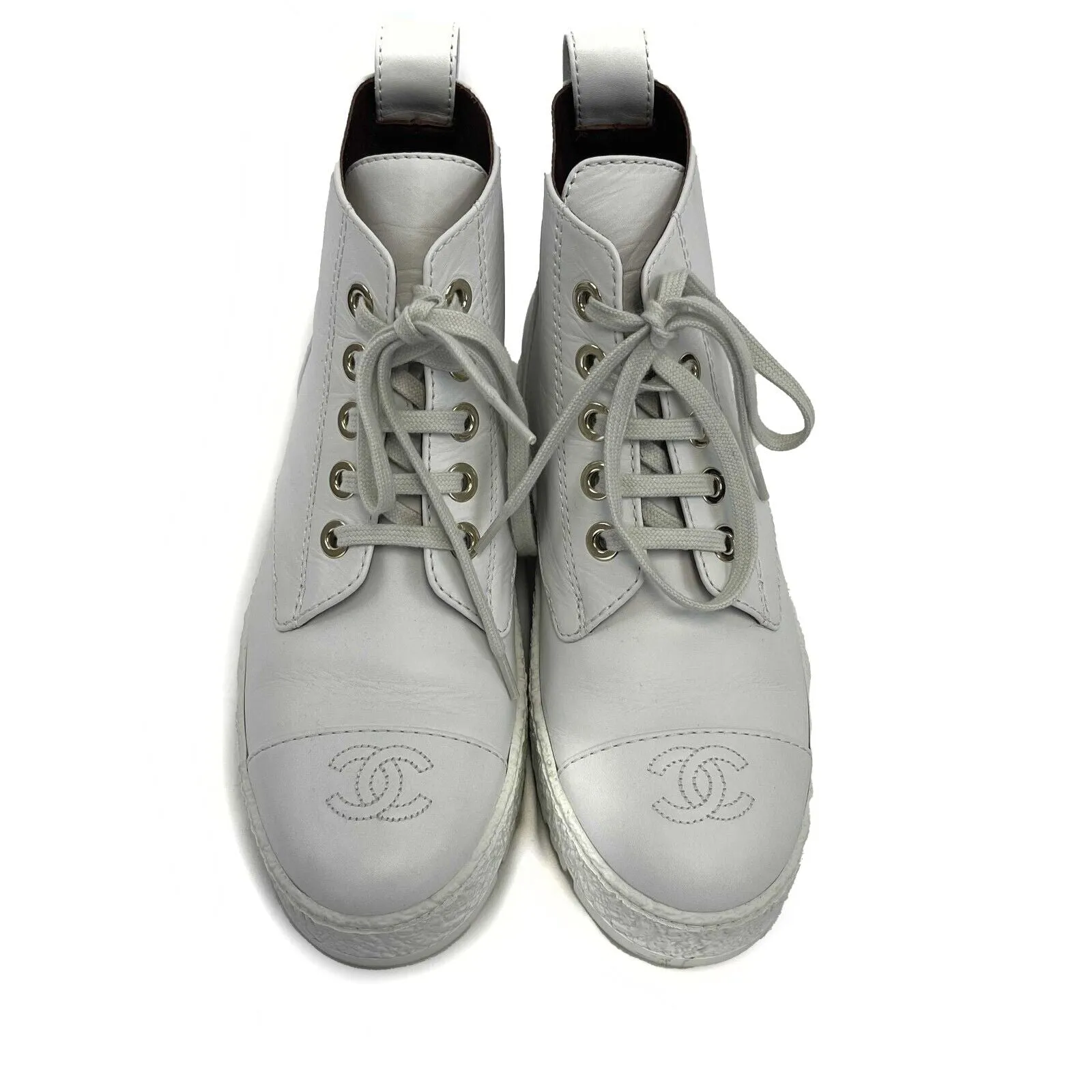 Chanel- CC Leather 21B Ultra Rare Combat Boots Size 37 US 7