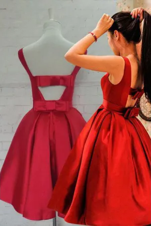 Cheap Homecoming Dresses Bowknot A-line Sleeveless Satin Short Prom Dress Party Dress OHM108