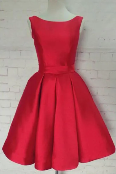 Cheap Homecoming Dresses Bowknot A-line Sleeveless Satin Short Prom Dress Party Dress OHM108