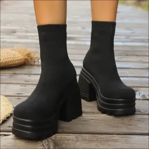 Chic Round Toe Block Heel Boots
