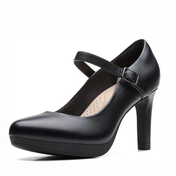 Clarks Collection Ambyr Mary Jane Shine Black Leather Platform Pumps Heels