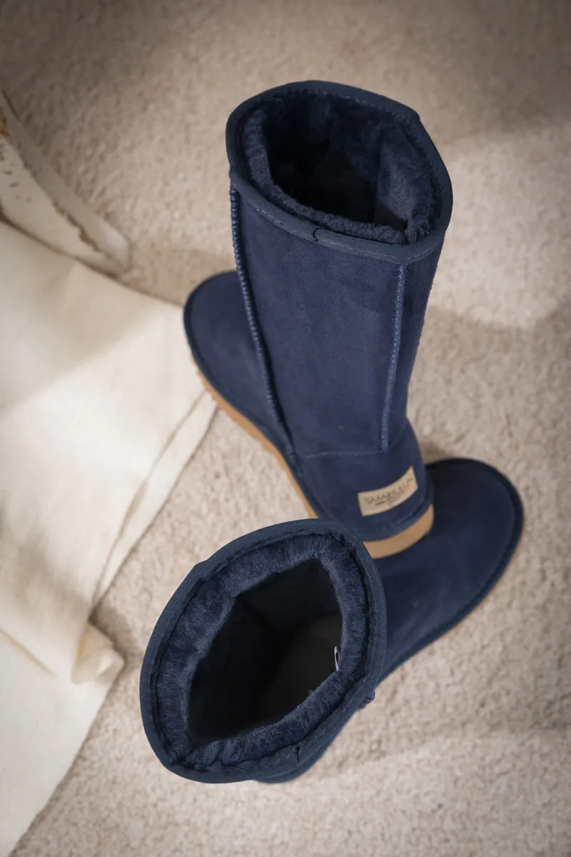 Classic Suede Mid-Length Boots - Navy