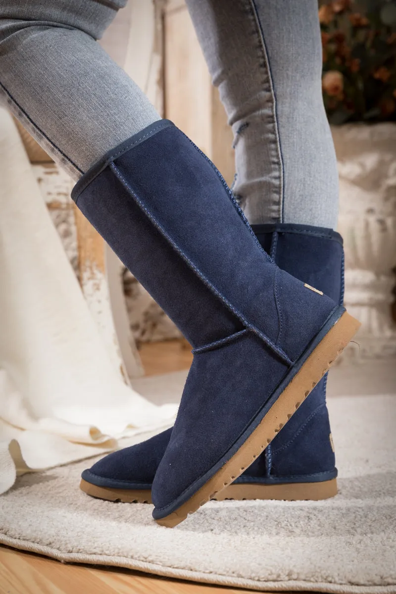 Classic Suede Mid-Length Boots - Navy