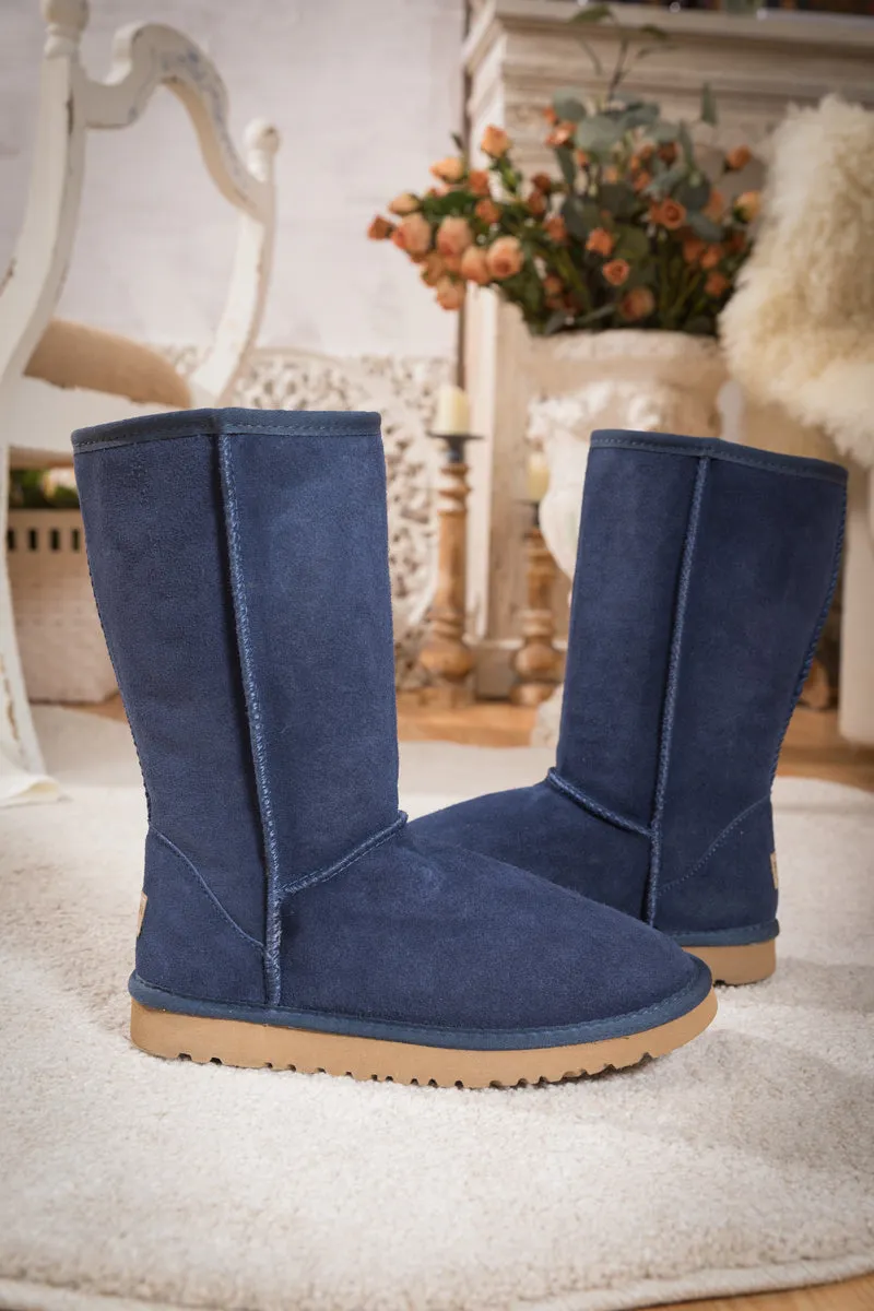 Classic Suede Mid-Length Boots - Navy