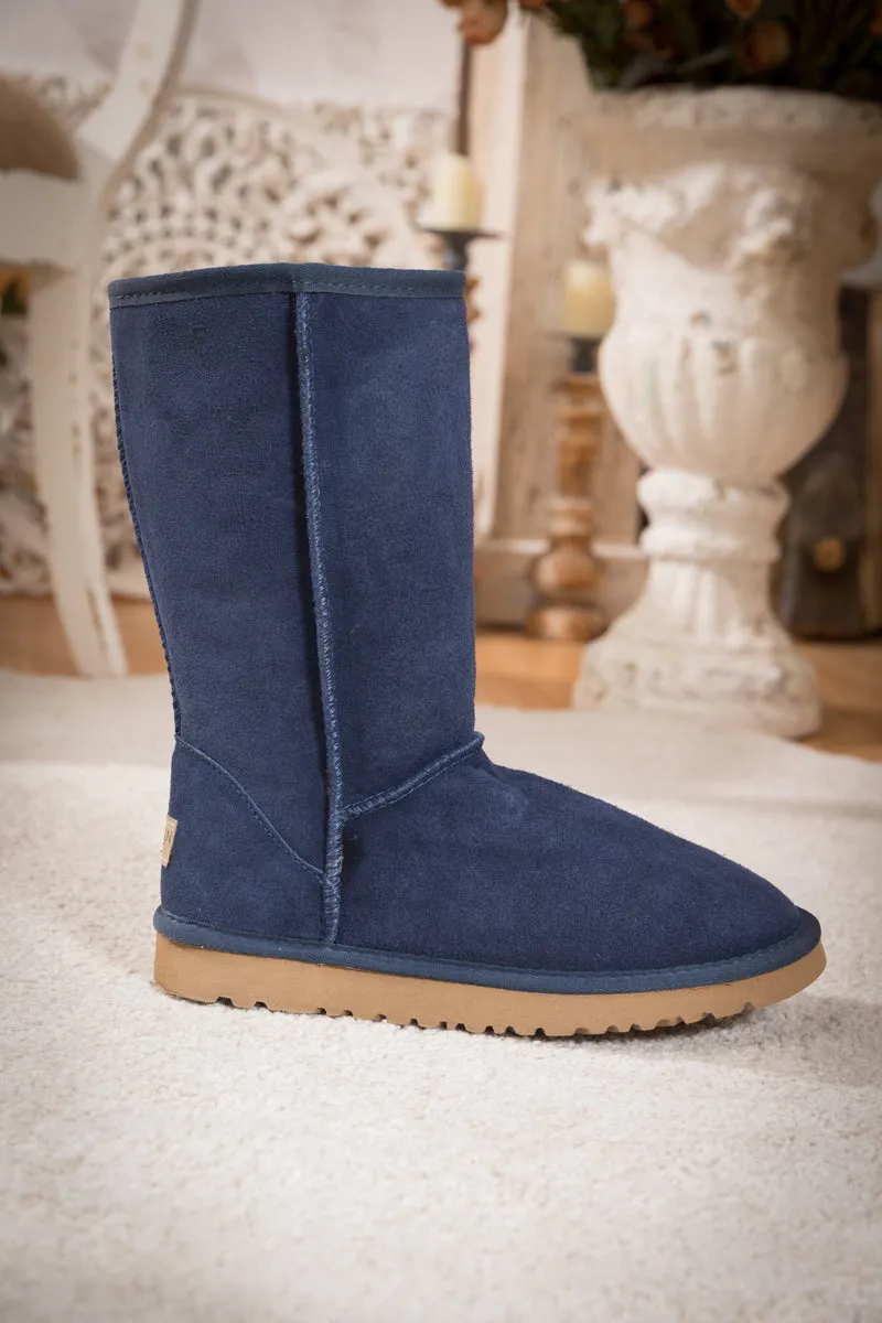 Classic Suede Mid-Length Boots - Navy