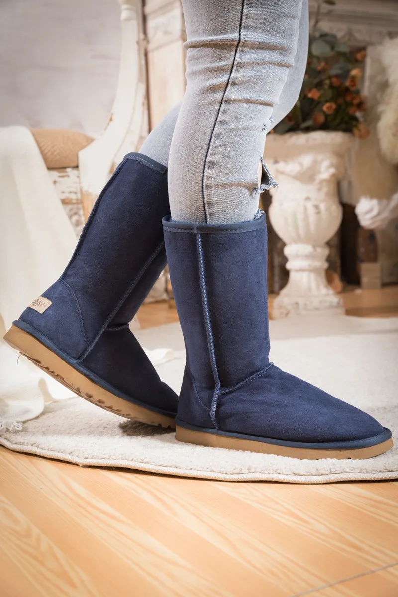 Classic Suede Mid-Length Boots - Navy