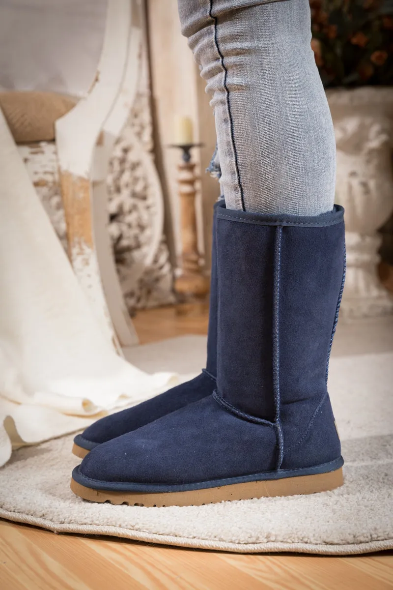 Classic Suede Mid-Length Boots - Navy