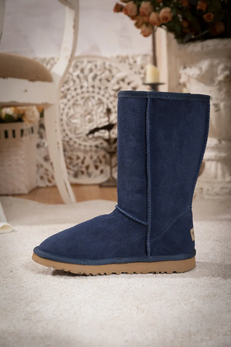 Classic Suede Mid-Length Boots - Navy