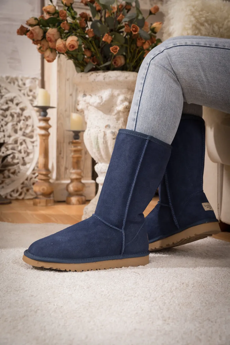 Classic Suede Mid-Length Boots - Navy