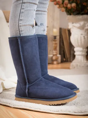 Classic Suede Mid-Length Boots - Navy