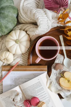 Coffee, Apples & Fall Pumpkins. Stock Image.